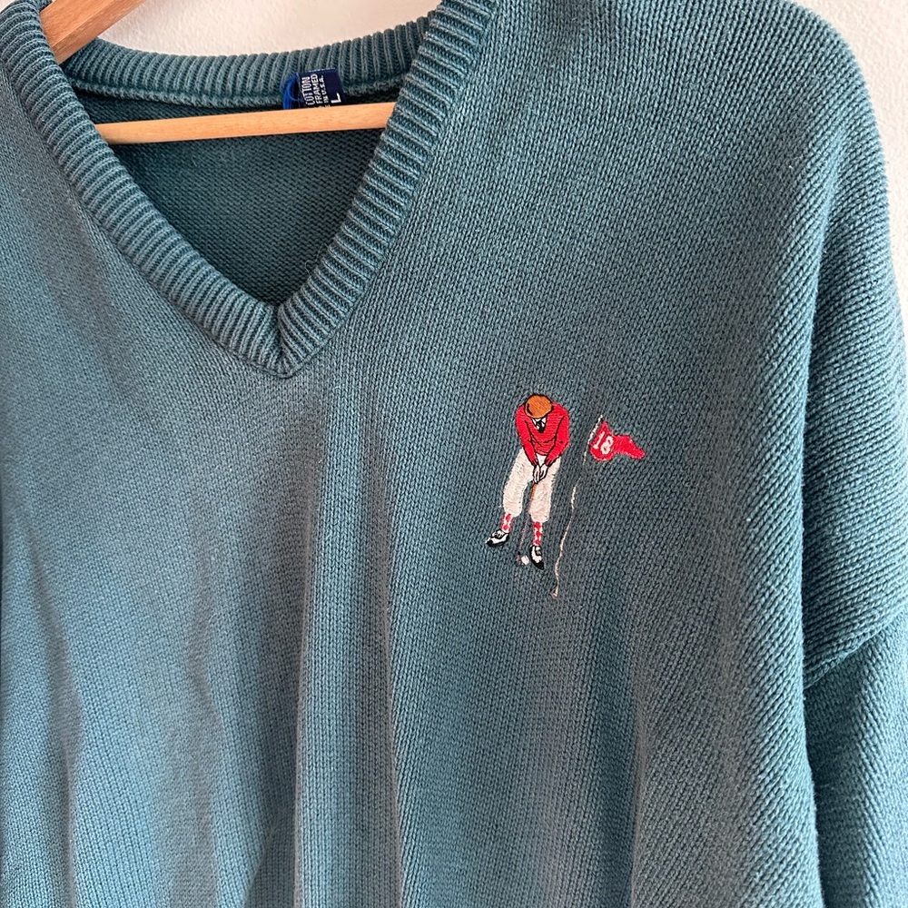 Men's Teal Sweater with Embroidered Golfer